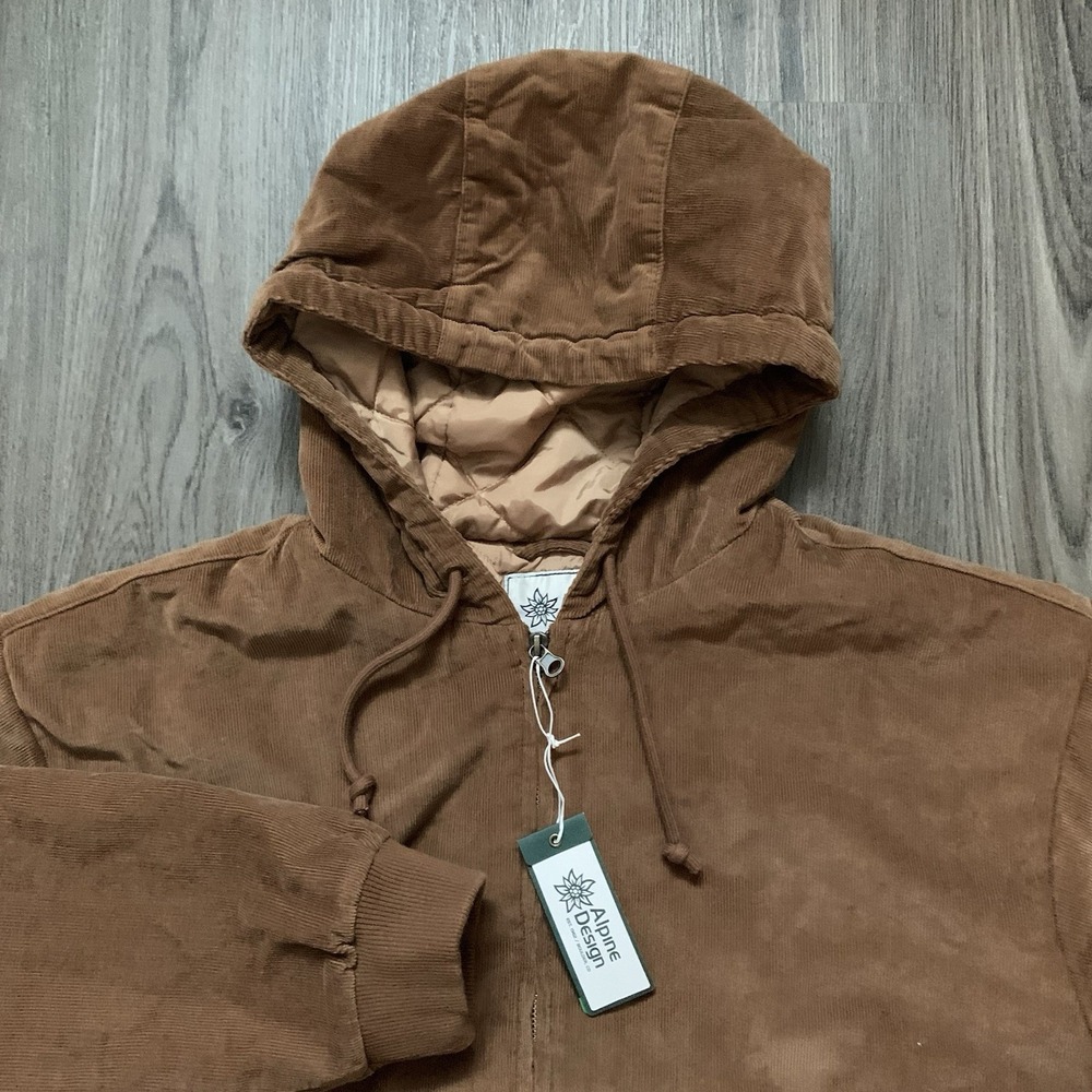 Alpine Design Women's Corduroy Quilted Full Zip Hoodie XL Roasted Coffee NWT $88